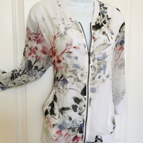 Yest Summer Chiffon zip up jacket bomber style 3/4 sleeve size 6 - Picture 7 of 8